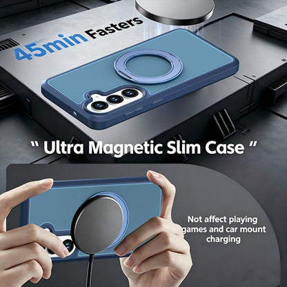 For Galaxy S26 5G Silicone Magnetic Anti-drop Protective Phone Case with 360 Rotating Holder(Blue)