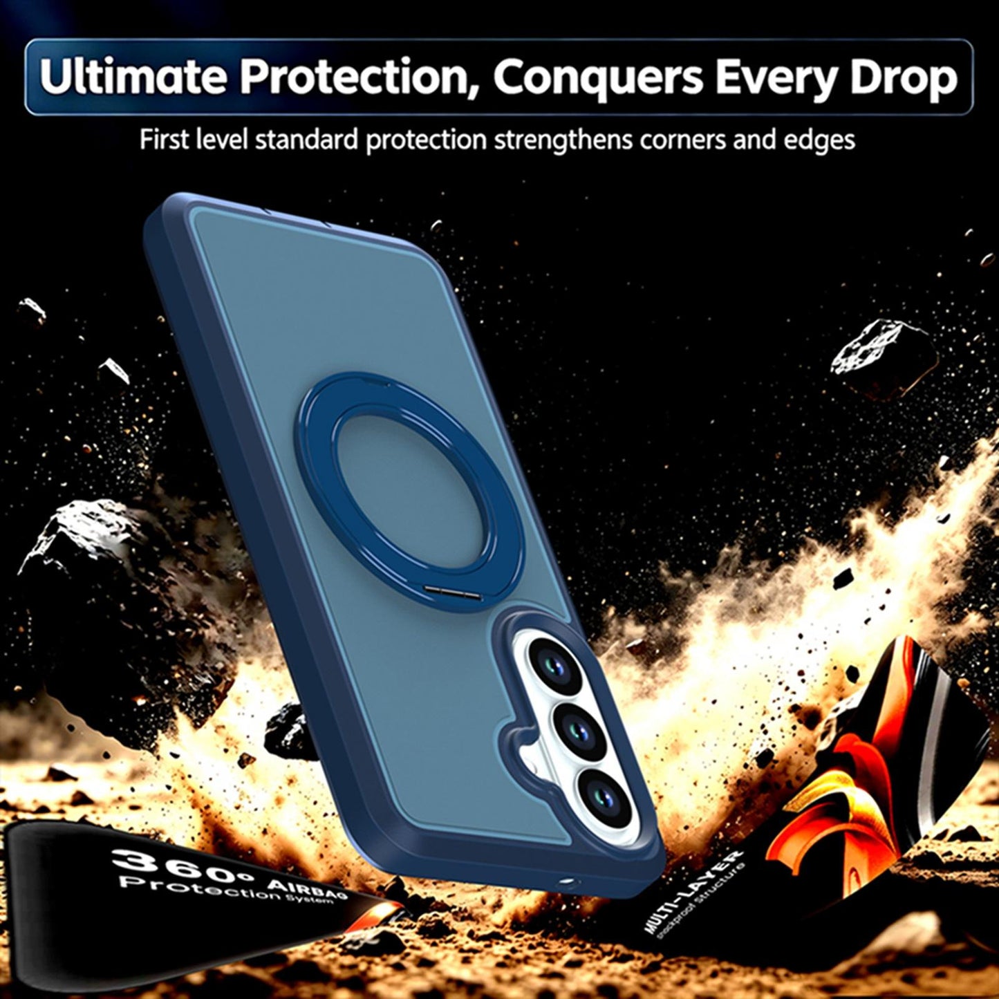 For Galaxy S26 5G Silicone Magnetic Anti-drop Protective Phone Case with 360 Rotating Holder(Blue)