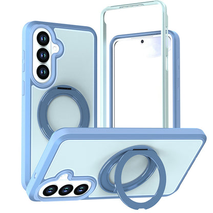 For Galaxy S26 5G Silicone Magnetic Anti-drop Protective Phone Case with 360 Rotating Holder(Light Blue)