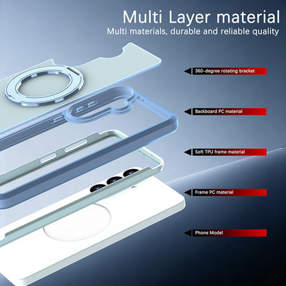 For Galaxy S26 5G Silicone Magnetic Anti-drop Protective Phone Case with 360 Rotating Holder(Light Blue)