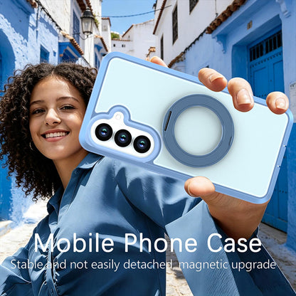 For Galaxy S26 5G Silicone Magnetic Anti-drop Protective Phone Case with 360 Rotating Holder(Light Blue)