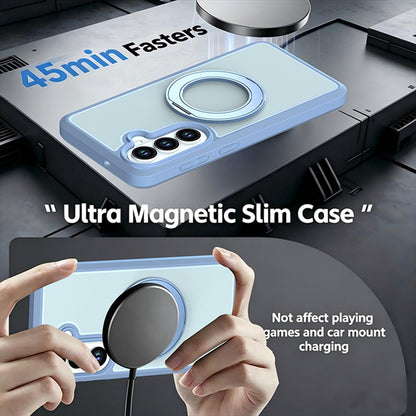 For Galaxy S26 5G Silicone Magnetic Anti-drop Protective Phone Case with 360 Rotating Holder(Light Blue)