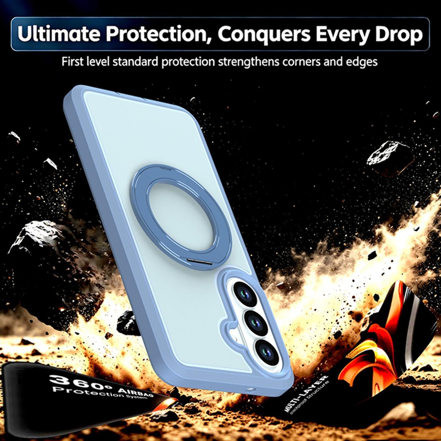 For Galaxy S26 5G Silicone Magnetic Anti-drop Protective Phone Case with 360 Rotating Holder(Light Blue)