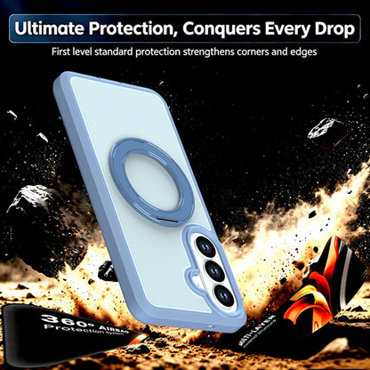 For Galaxy S26 5G Silicone Magnetic Anti-drop Protective Phone Case with 360 Rotating Holder(Light Blue)