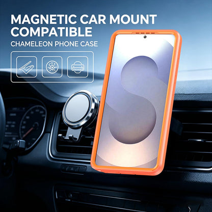 For Galaxy S25 Ultra 5G Silicone Magnetic Anti-drop Protective Phone Case with 360 Rotating Holder(Orange)