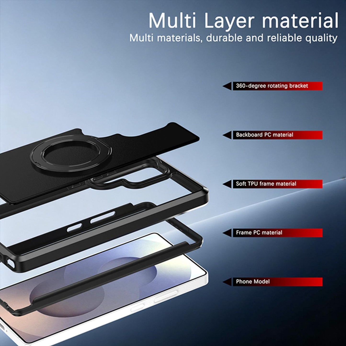 For Galaxy S25 Ultra 5G Silicone Magnetic Anti-drop Protective Phone Case with 360 Rotating Holder(Black)