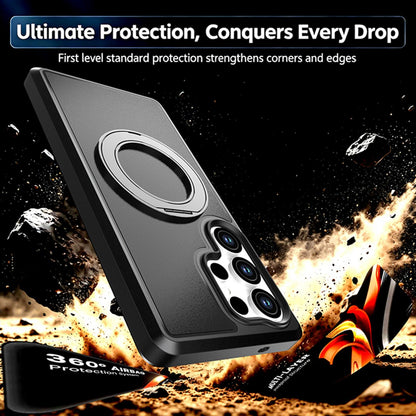 For Galaxy S25 Ultra 5G Silicone Magnetic Anti-drop Protective Phone Case with 360 Rotating Holder(Black)