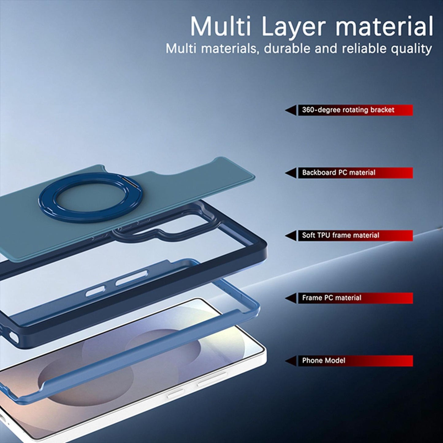 For Galaxy S25 Ultra 5G Silicone Magnetic Anti-drop Protective Phone Case with 360 Rotating Holder(Blue)