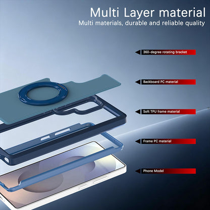 For Galaxy S25 Ultra 5G Silicone Magnetic Anti-drop Protective Phone Case with 360 Rotating Holder(Blue)