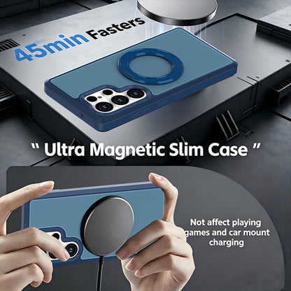 For Galaxy S25 Ultra 5G Silicone Magnetic Anti-drop Protective Phone Case with 360 Rotating Holder(Blue)