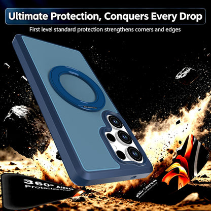 For Galaxy S25 Ultra 5G Silicone Magnetic Anti-drop Protective Phone Case with 360 Rotating Holder(Blue)
