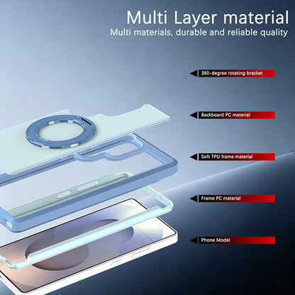 For Galaxy S25 Ultra 5G Silicone Magnetic Anti-drop Protective Phone Case with 360 Rotating Holder(Light Blue)