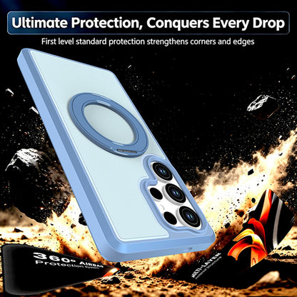For Galaxy S25 Ultra 5G Silicone Magnetic Anti-drop Protective Phone Case with 360 Rotating Holder(Light Blue)