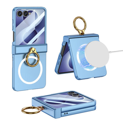 For Galaxy Z Flip8 5G GKK Integrated Ultra-thin Hinge Full Coverage Magnetic Phone Case with Ring(Blue)