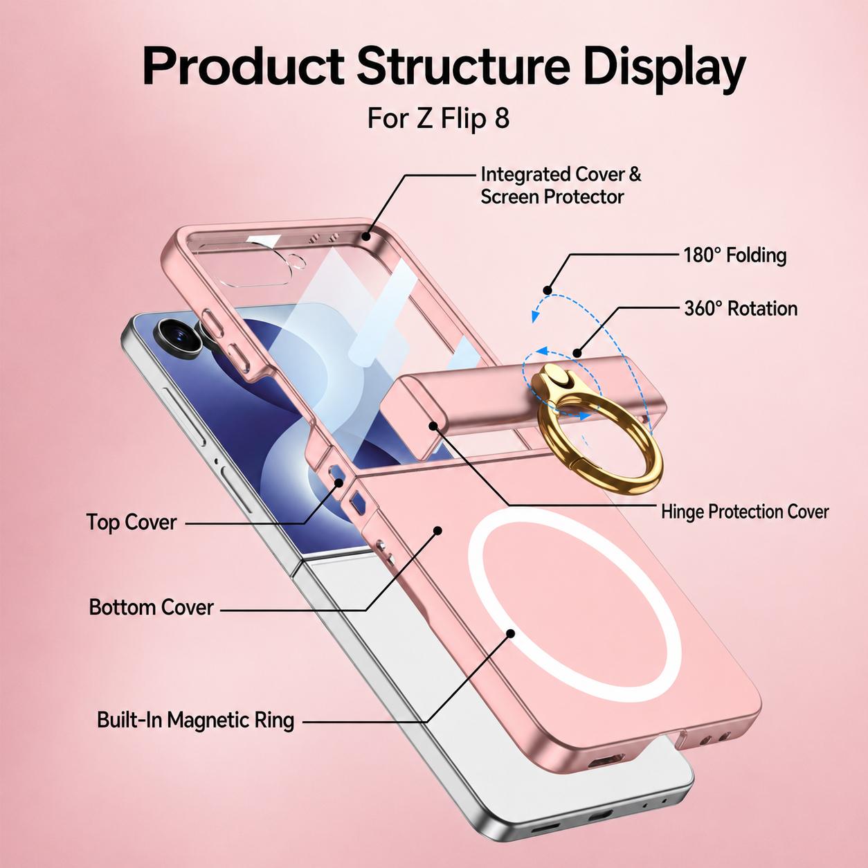 For Galaxy Z Flip8 5G GKK Integrated Ultra-thin Hinge Full Coverage Magnetic Phone Case with Ring(Blue)