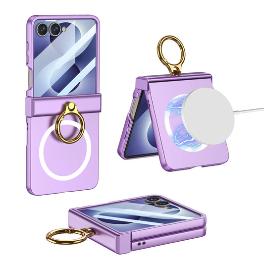 For Galaxy Z Flip8 5G GKK Integrated Ultra-thin Hinge Full Coverage Magnetic Phone Case with Ring(Purple)