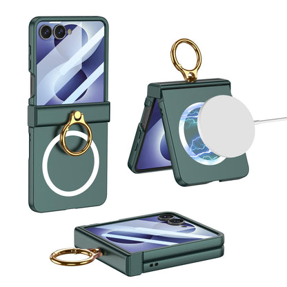 For Galaxy Z Flip8 5G GKK Integrated Ultra-thin Hinge Full Coverage Magnetic Phone Case with Ring(Green)
