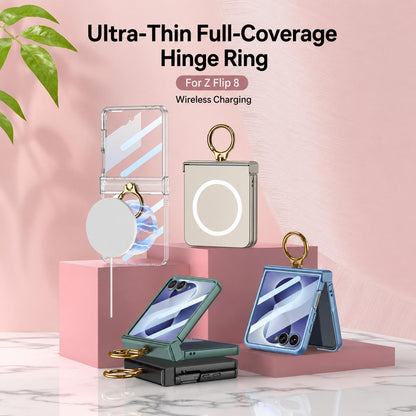 For Galaxy Z Flip8 5G GKK Integrated Ultra-thin Hinge Full Coverage Magnetic Phone Case with Ring(Green)