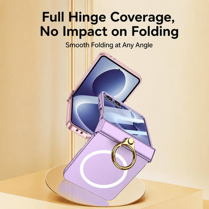 For Galaxy Z Flip8 5G GKK Integrated Ultra-thin Hinge Full Coverage Magnetic Phone Case with Ring(Green)