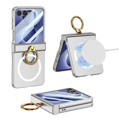 For Galaxy Z Flip8 5G GKK Integrated Ultra-thin Hinge Full Coverage Magnetic Phone Case with Ring(Silver)