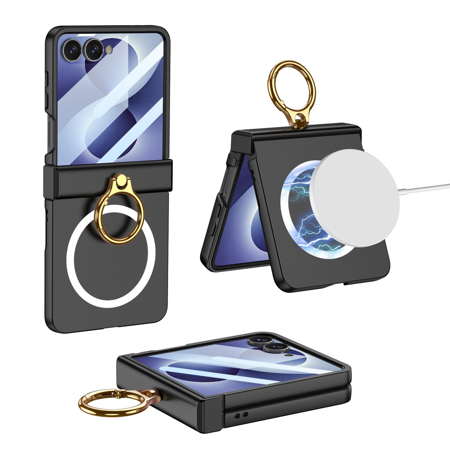 For Galaxy Z Flip8 5G GKK Integrated Ultra-thin Hinge Full Coverage Magnetic Phone Case with Ring(Black)