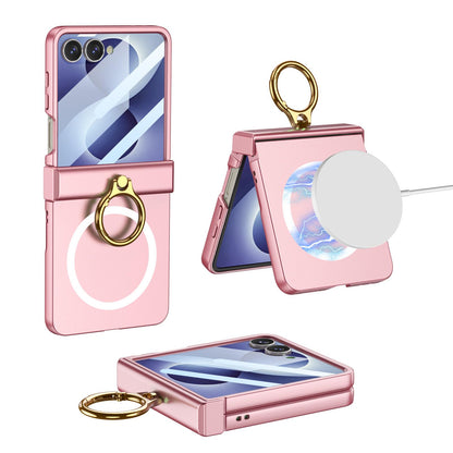 For Galaxy Z Flip8 5G GKK Integrated Ultra-thin Hinge Full Coverage Magnetic Phone Case with Ring(Pink)