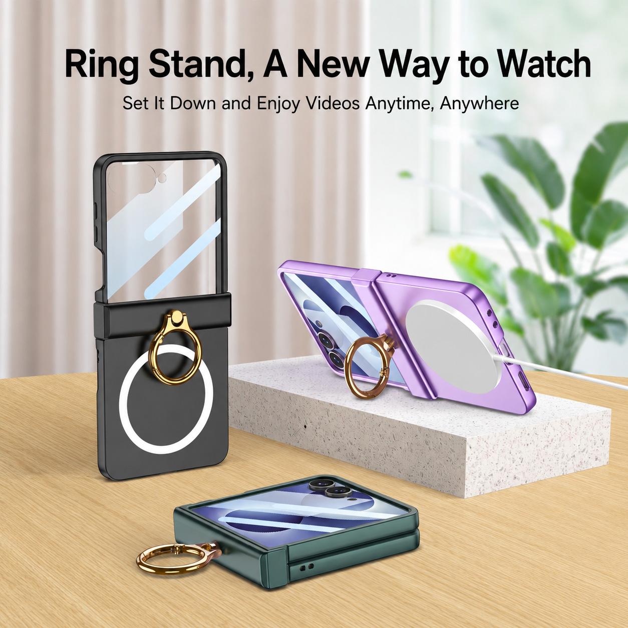 For Galaxy Z Flip8 5G GKK Integrated Ultra-thin Hinge Full Coverage Magnetic Phone Case with Ring(Pink)