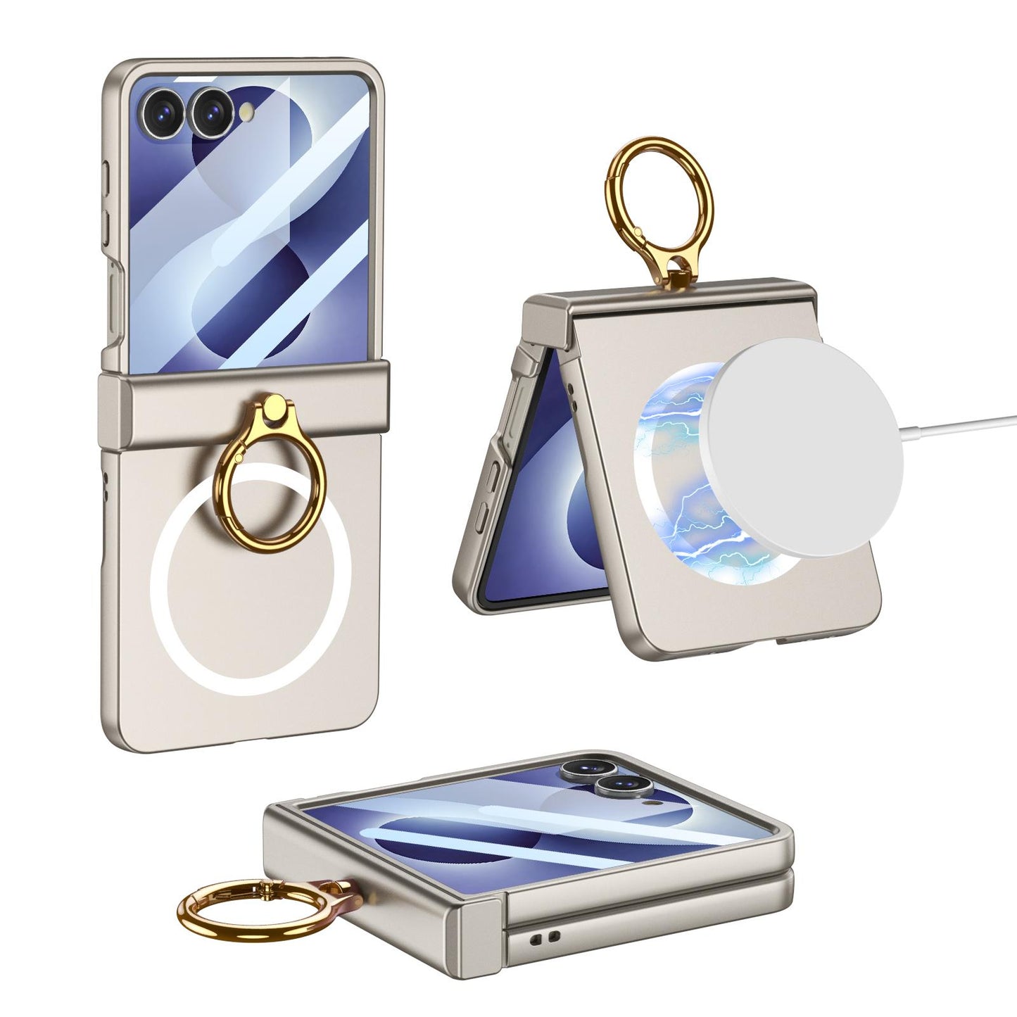 For Galaxy Z Flip8 5G GKK Integrated Ultra-thin Hinge Full Coverage Magnetic Phone Case with Ring(Titanium Gray)