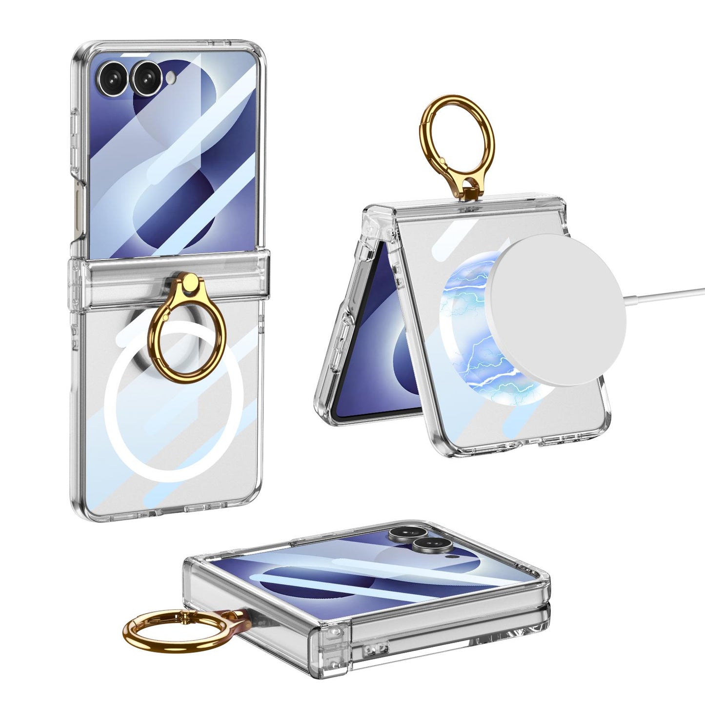 For Galaxy Z Flip8 5G GKK Integrated Ultra-thin Hinge Full Coverage Magnetic Phone Case with Ring(Transparent)