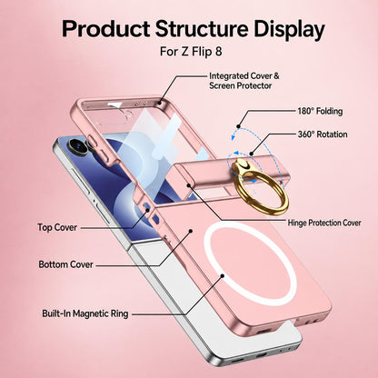 For Galaxy Z Flip8 5G GKK Integrated Ultra-thin Hinge Full Coverage Magnetic Phone Case with Ring(Transparent)