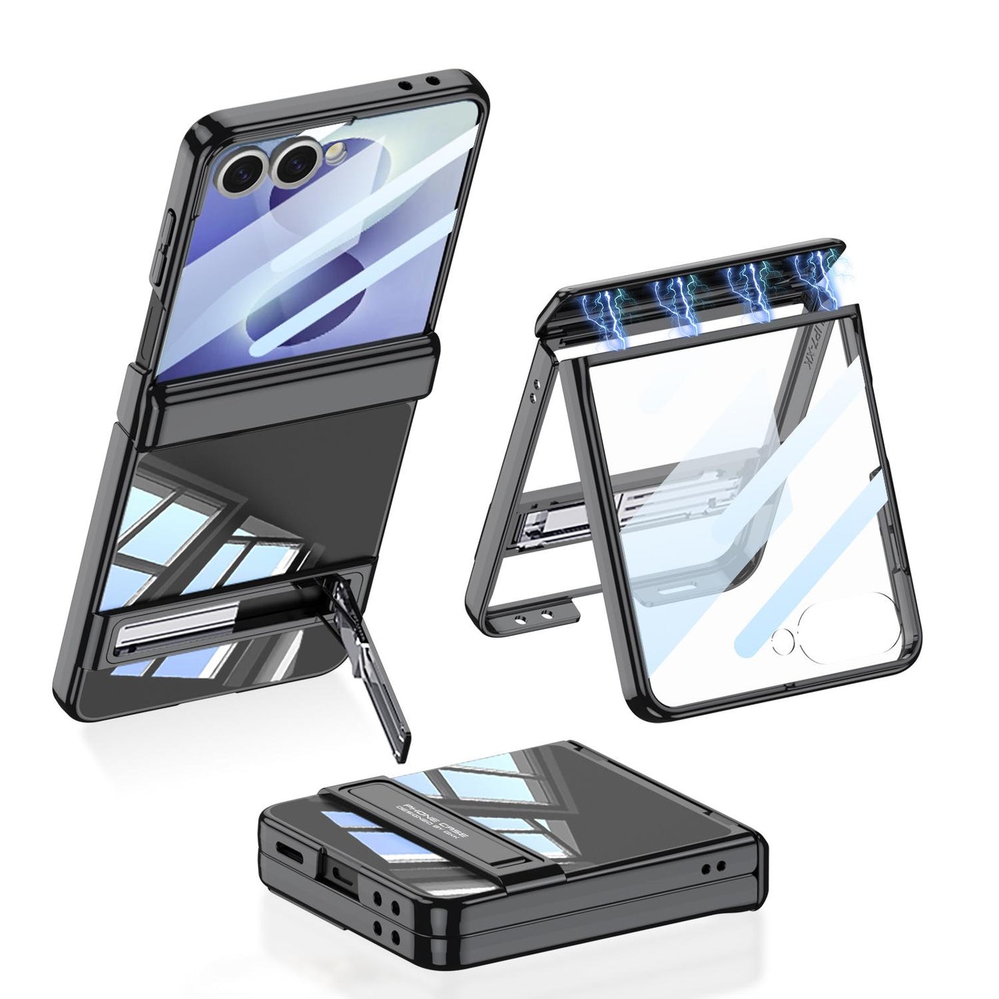 For Galaxy Z Flip8 5G GKK Integrated Triumph Phantom Magnetic Phone Case with Holder(Black)