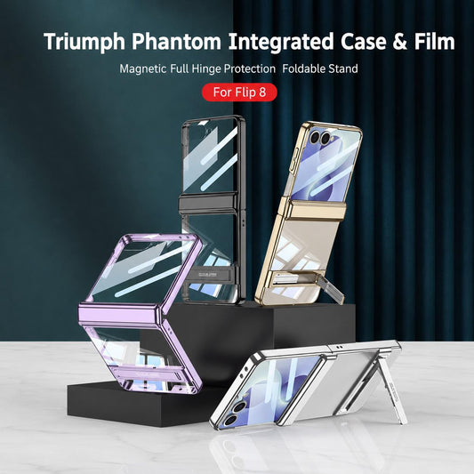 For Galaxy Z Flip8 5G GKK Integrated Triumph Phantom Magnetic Phone Case with Holder(Champagne Gold)