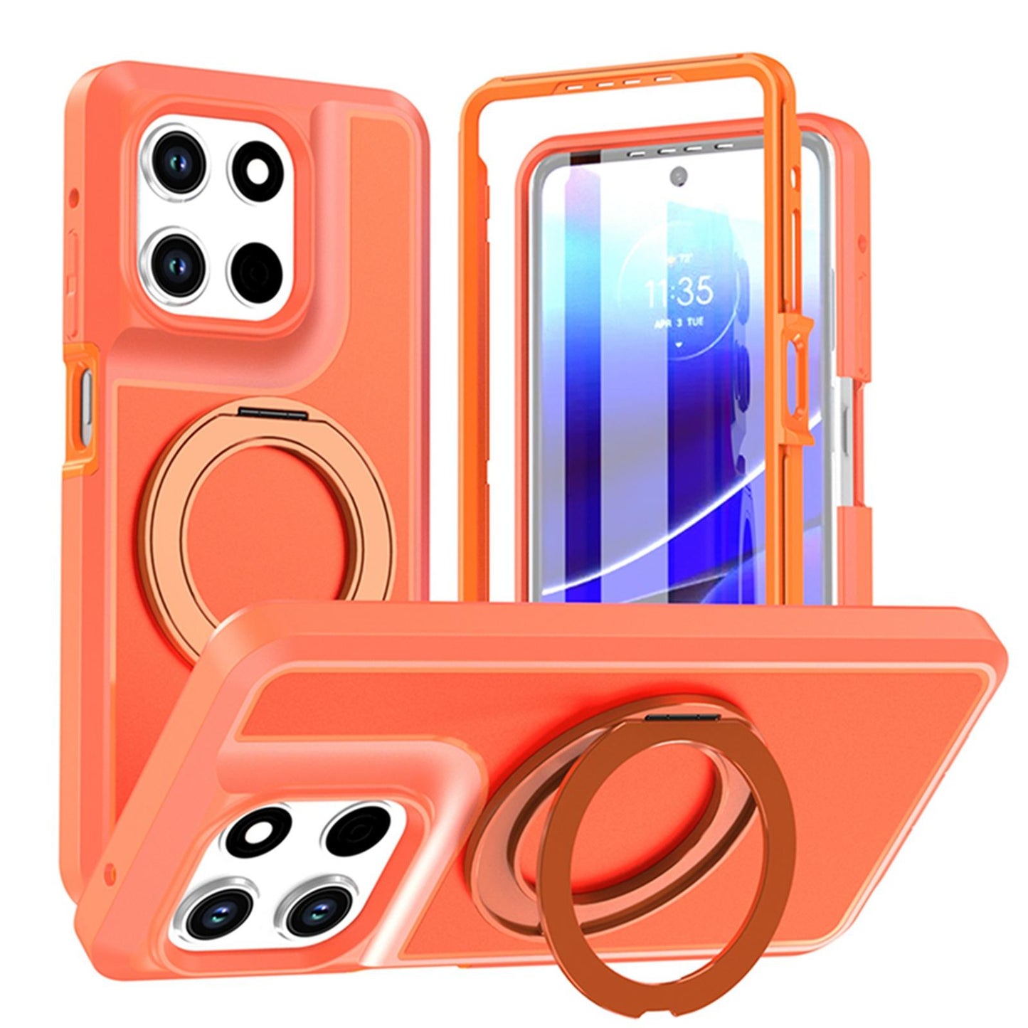 For Motorola Moto G Stylus 5G 2026 Silicone Magnetic Anti-drop Protective Phone Case with 360 Rotating Holder(Orange)