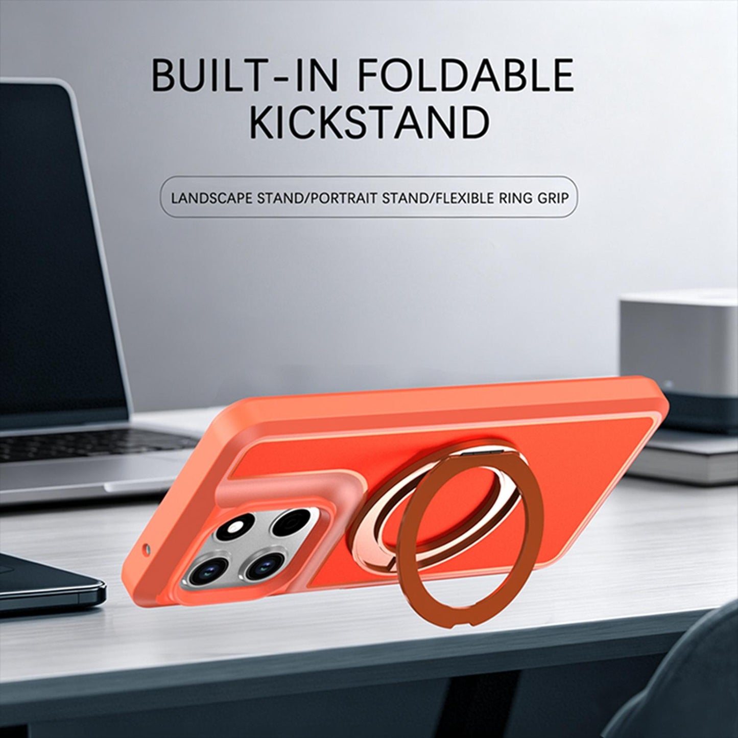 For Motorola Moto G Stylus 5G 2026 Silicone Magnetic Anti-drop Protective Phone Case with 360 Rotating Holder(Orange)