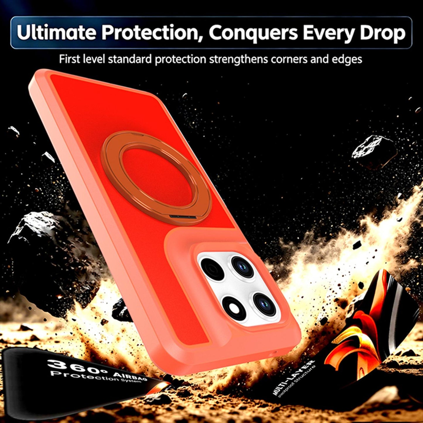 For Motorola Moto G Stylus 5G 2026 Silicone Magnetic Anti-drop Protective Phone Case with 360 Rotating Holder(Orange)