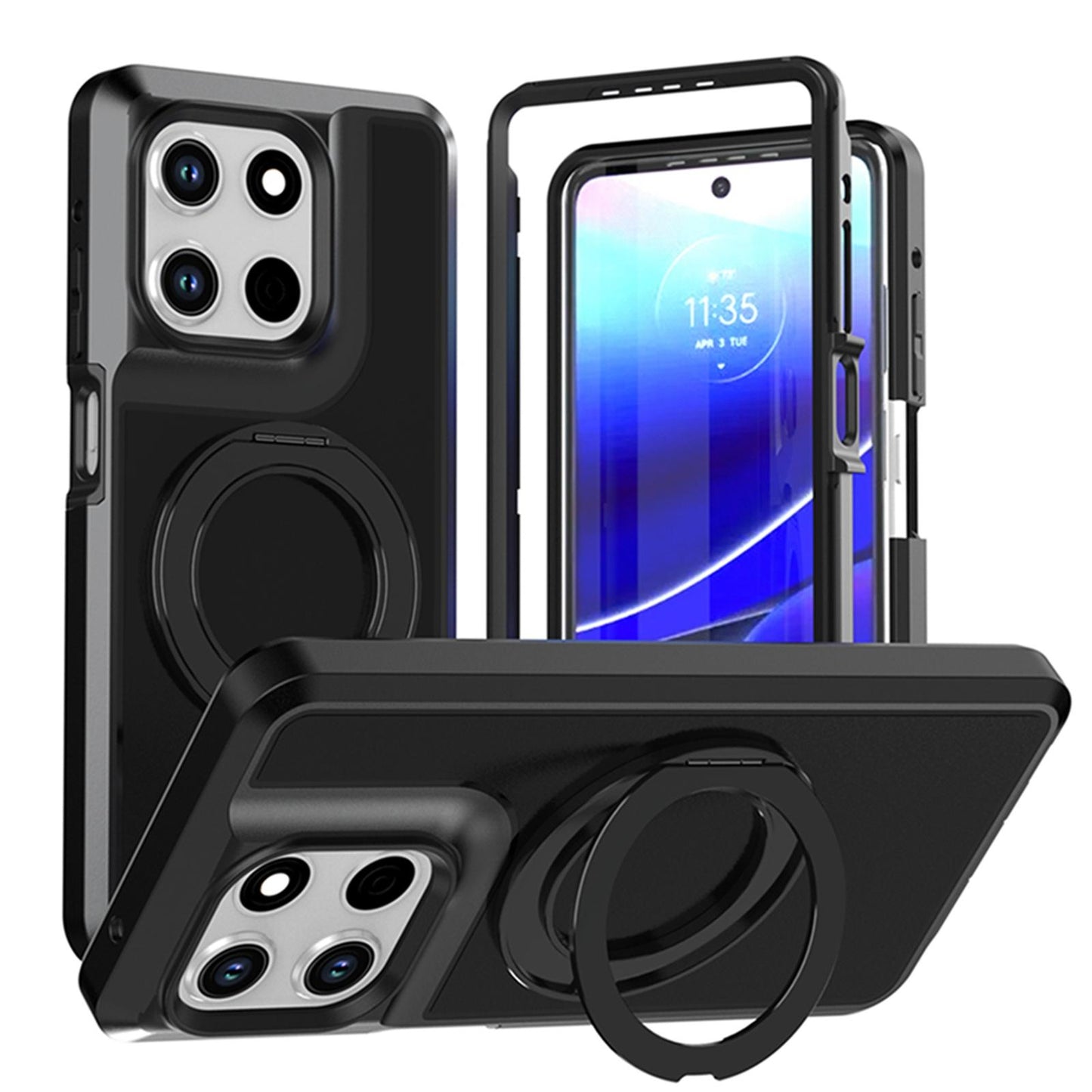 For Motorola Moto G Stylus 5G 2026 Silicone Magnetic Anti-drop Protective Phone Case with 360 Rotating Holder(Black)