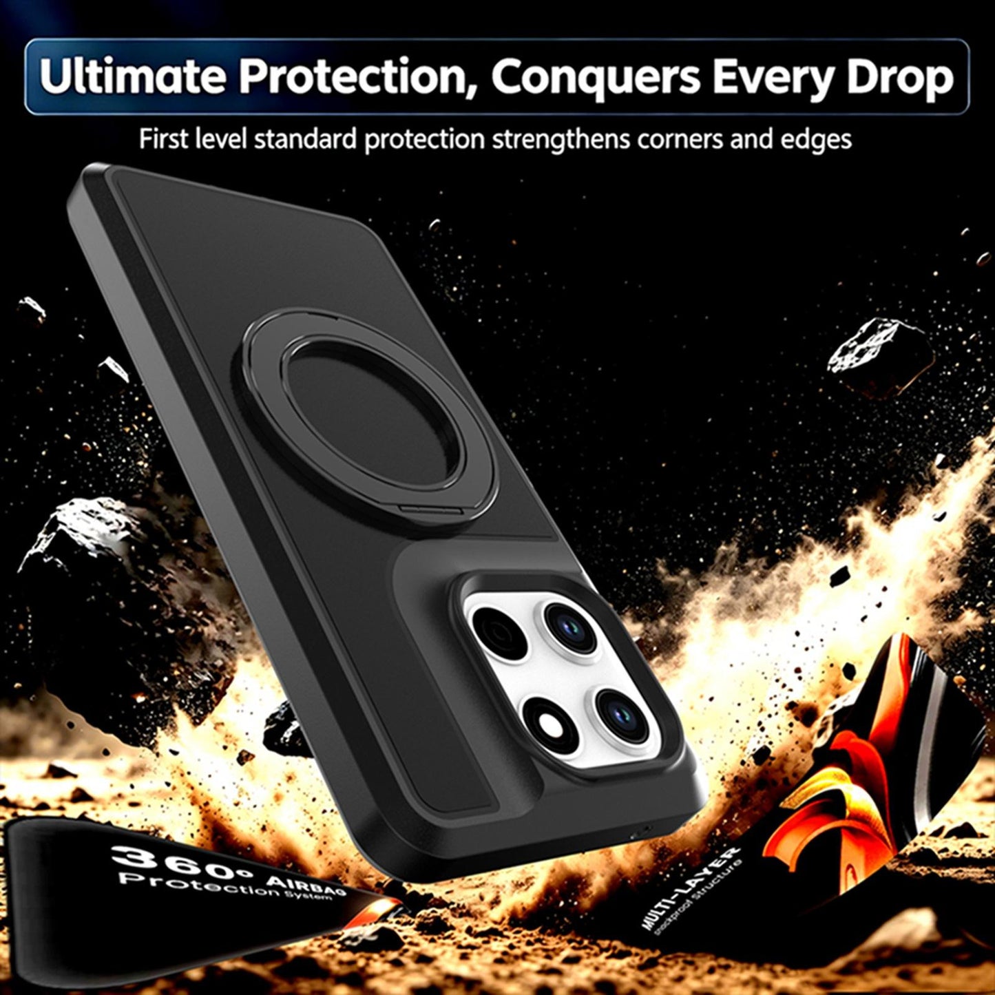 For Motorola Moto G Stylus 5G 2026 Silicone Magnetic Anti-drop Protective Phone Case with 360 Rotating Holder(Black)