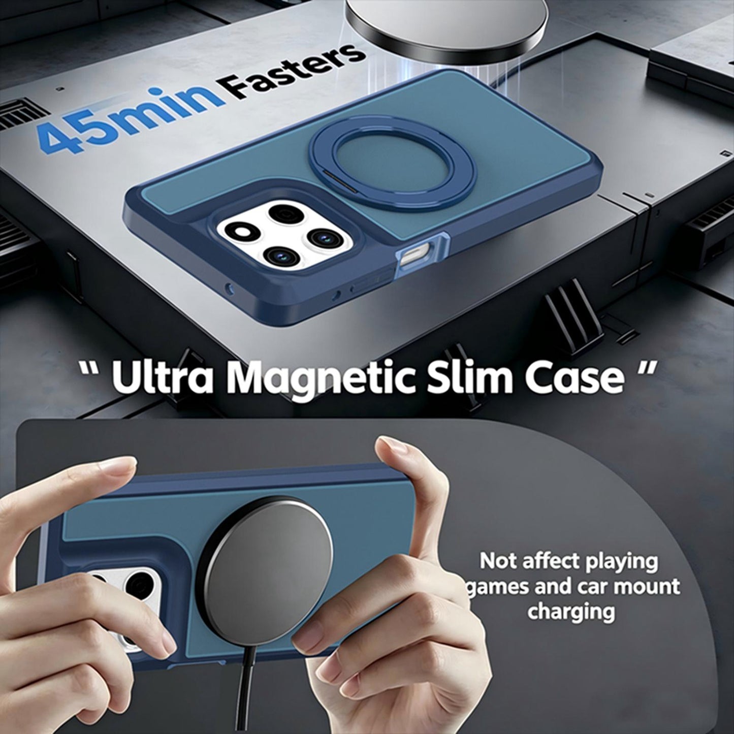 For Motorola Moto G Stylus 5G 2026 Silicone Magnetic Anti-drop Protective Phone Case with 360 Rotating Holder(Blue)