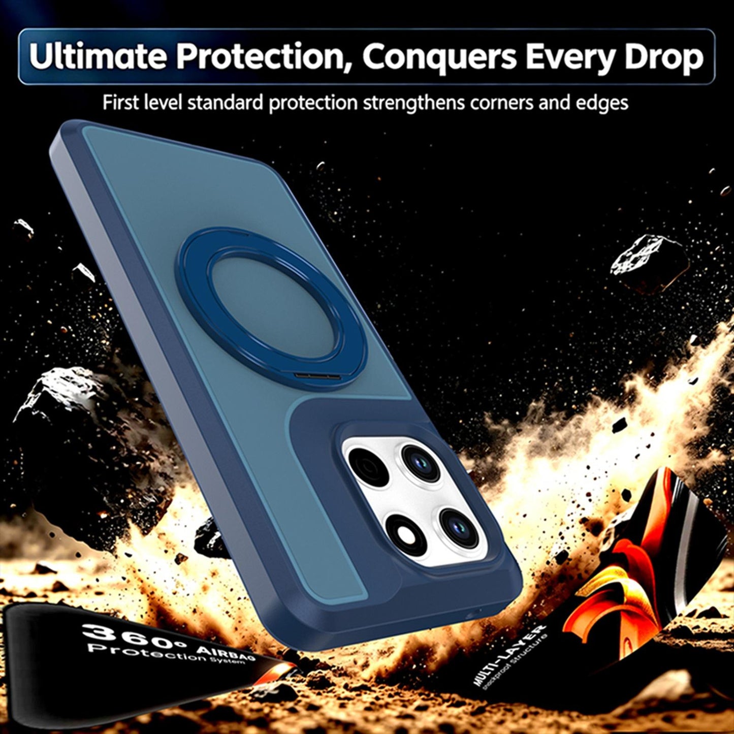 For Motorola Moto G Stylus 5G 2026 Silicone Magnetic Anti-drop Protective Phone Case with 360 Rotating Holder(Blue)