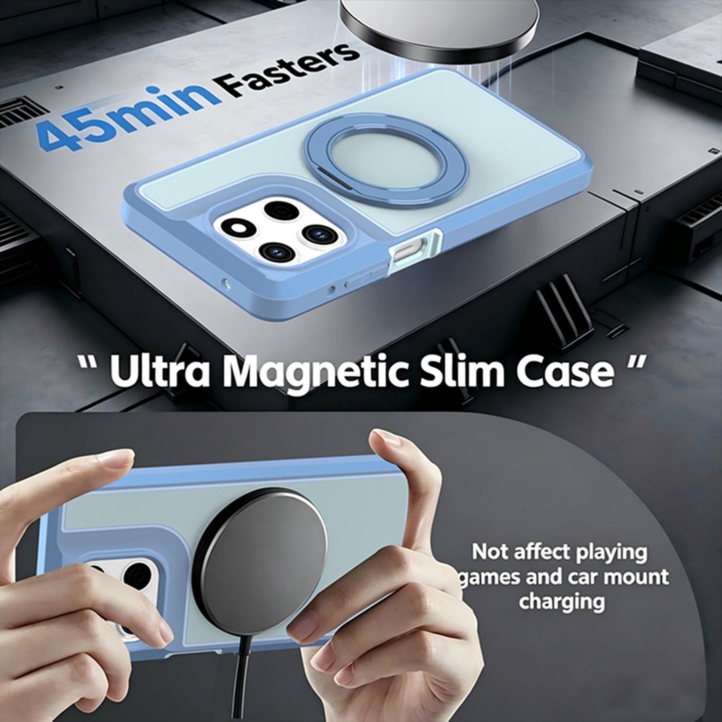 For Motorola Moto G Stylus 5G 2026 Silicone Magnetic Anti-drop Protective Phone Case with 360 Rotating Holder(Light Blue)