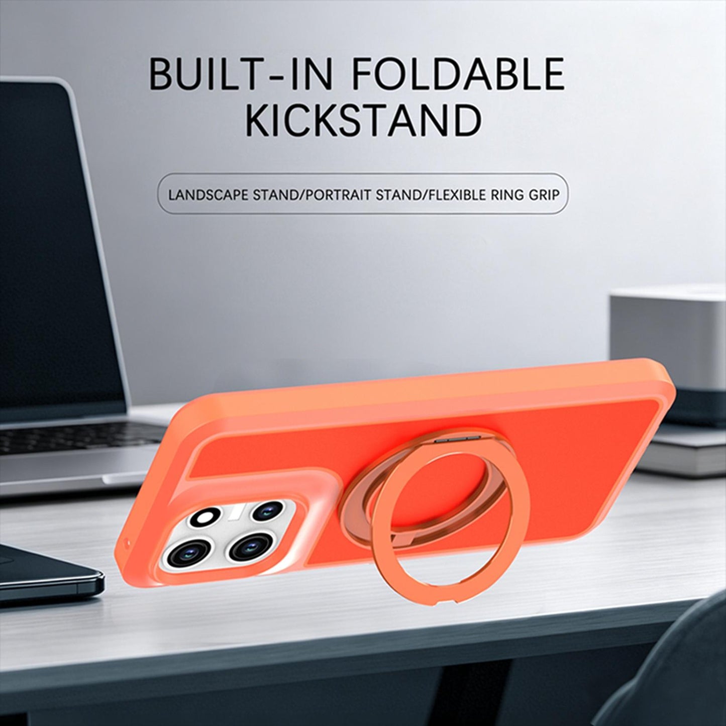 For Motorola Moto G 5G 2026 / 2025 Silicone Magnetic Anti-drop Protective Phone Case with 360 Rotating Holder(Orange)