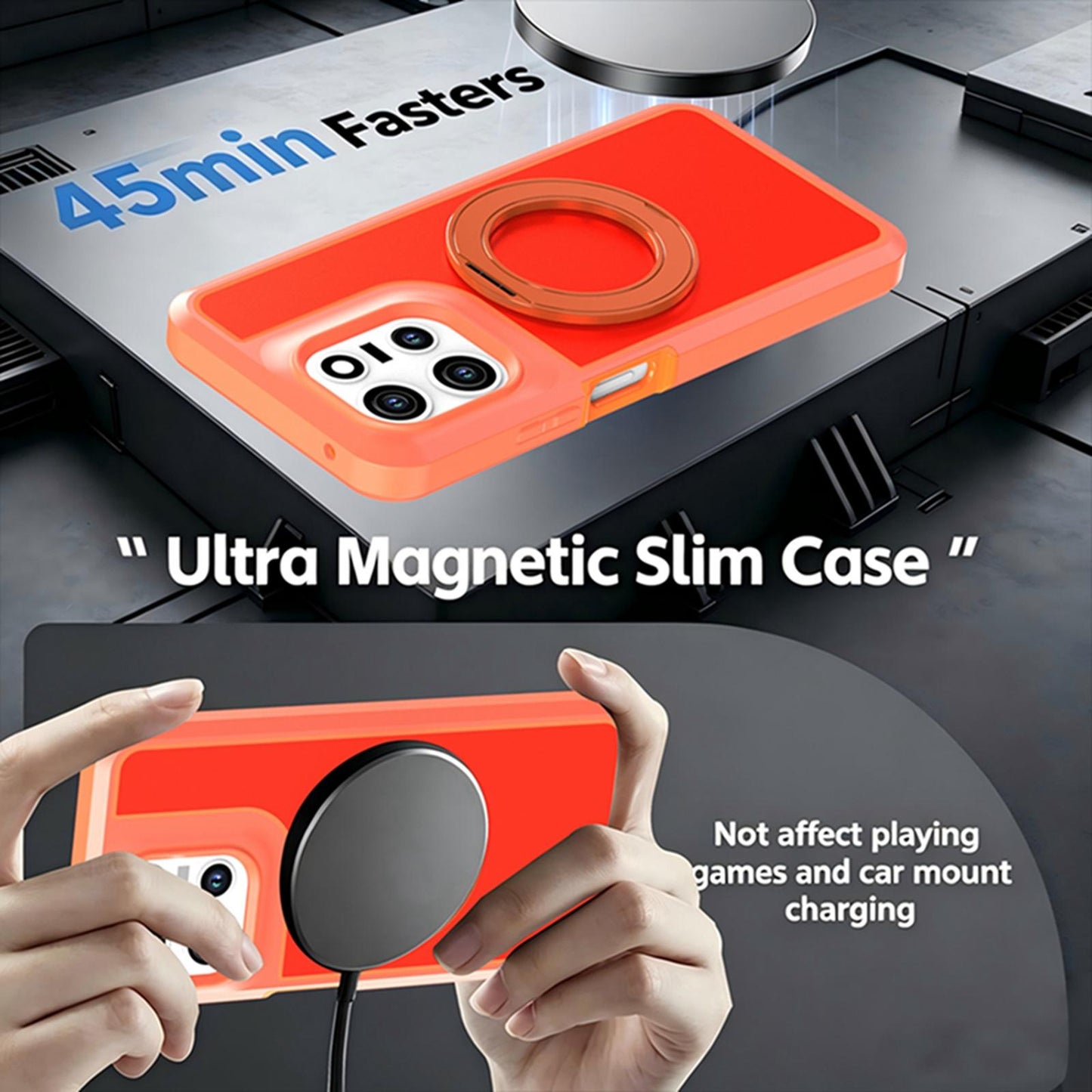 For Motorola Moto G 5G 2026 / 2025 Silicone Magnetic Anti-drop Protective Phone Case with 360 Rotating Holder(Orange)