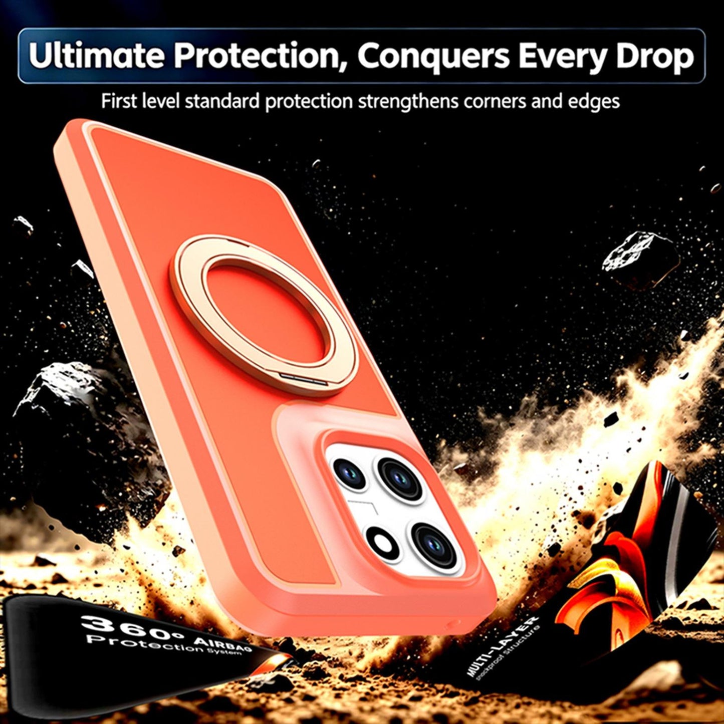 For Motorola Moto G 5G 2026 / 2025 Silicone Magnetic Anti-drop Protective Phone Case with 360 Rotating Holder(Orange)