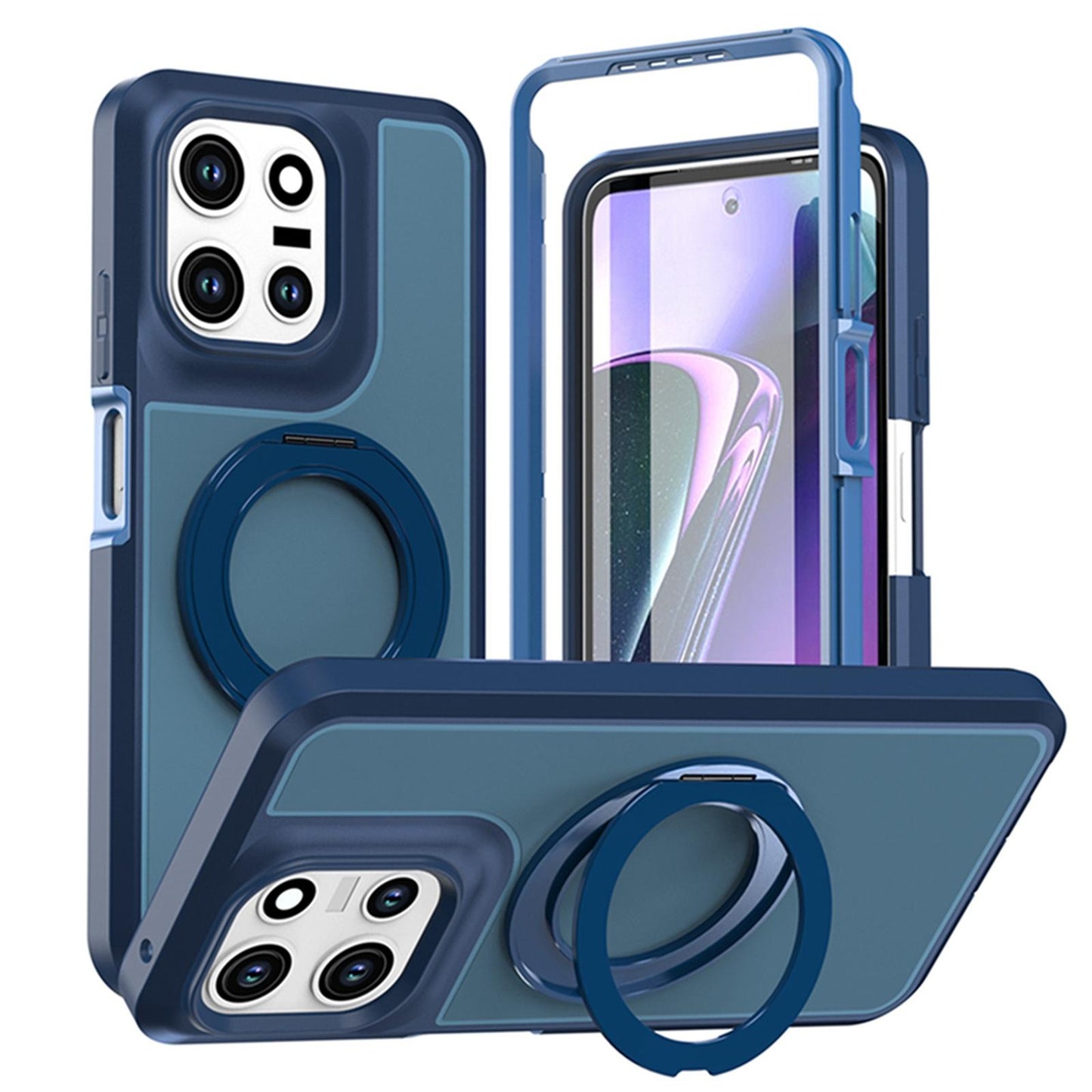 For Motorola Moto G 5G 2026 / 2025 Silicone Magnetic Anti-drop Protective Phone Case with 360 Rotating Holder(Blue)