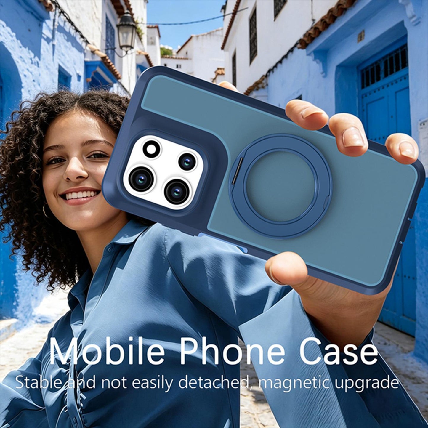 For Motorola Moto G 5G 2026 / 2025 Silicone Magnetic Anti-drop Protective Phone Case with 360 Rotating Holder(Blue)