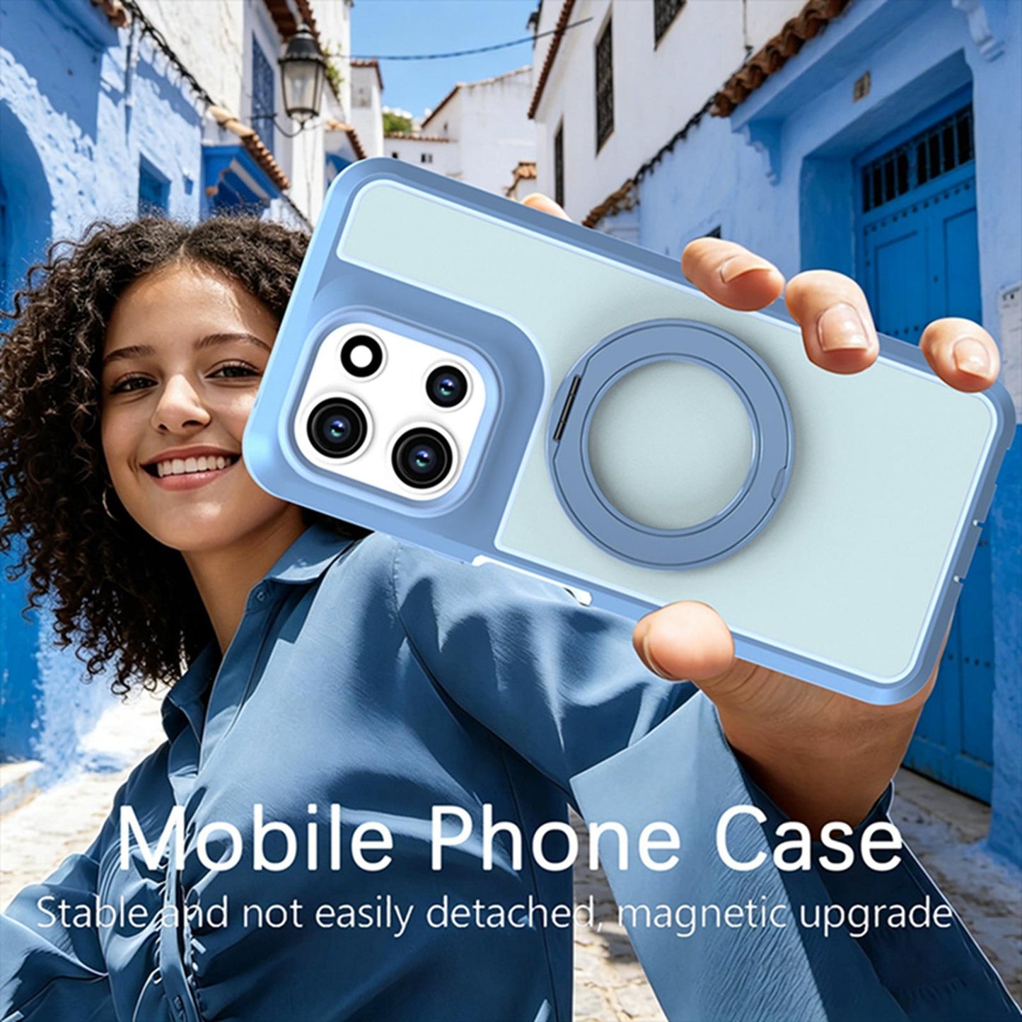 For Motorola Moto G 5G 2026 / 2025 Silicone Magnetic Anti-drop Protective Phone Case with 360 Rotating Holder(Light Blue)