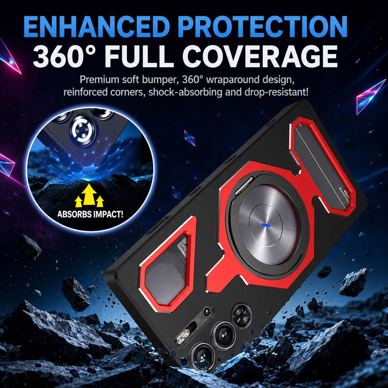 For ZTE nubia RedMagic 9 Pro / 9S Pro Mecha Style Magnetic Rotating Holder TPU Metal Phone Case(Black Blue)