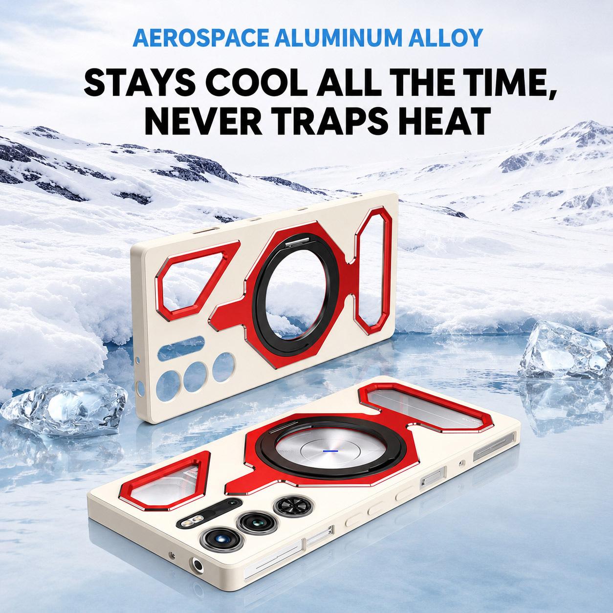 For ZTE nubia RedMagic 9 Pro / 9S Pro Mecha Style Magnetic Rotating Holder TPU Metal Phone Case(White Blue)