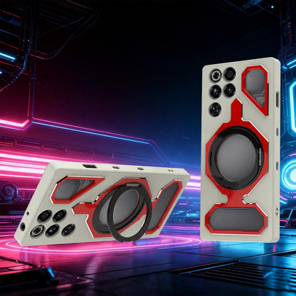 For ZTE nubia RedMagic 11 Pro / 11S Pro Mecha Style Magnetic Rotating Holder TPU Metal Phone Case(White Red)