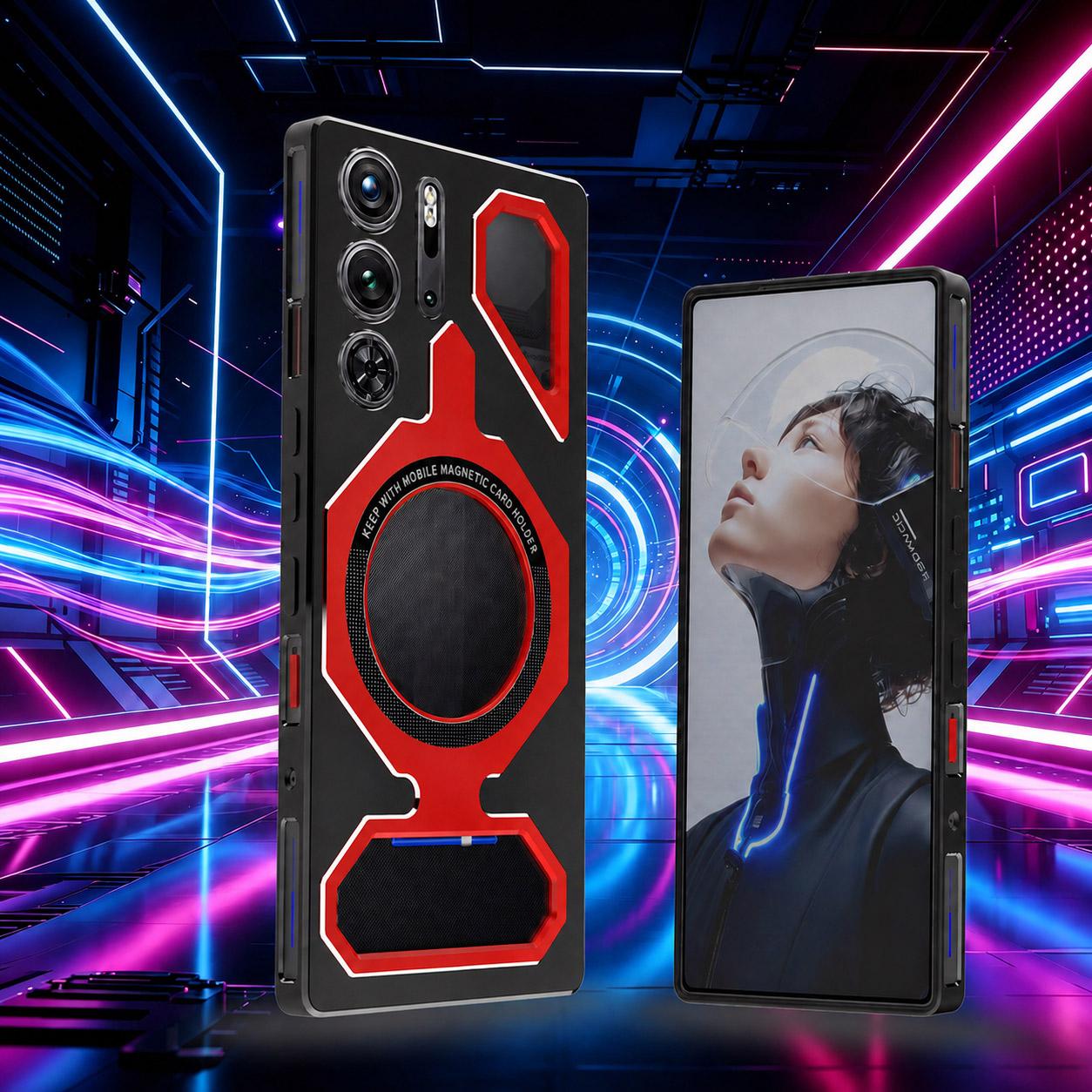 For ZTE nubia RedMagic 9 Pro / 9S Pro Mecha Style Magnetic TPU Metal Phone Case(Black Red)